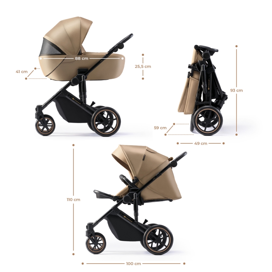 KINDERKRAFT SELECT - Kombinations barnvagn 3i1 PRIME 2 Premium Sandrose beige + bilstol
