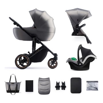 KINDERKRAFT SELECT - Kombinations barnvagn 3i1 PRIME 2 Premium Shadow grå + bilstol