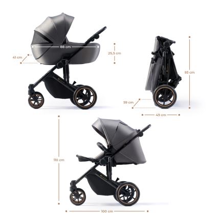 KINDERKRAFT SELECT - Kombinations barnvagn 3i1 PRIME 2 Premium Shadow grå + bilstol