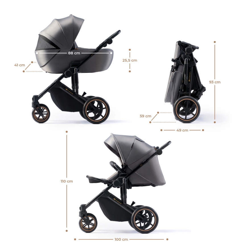 KINDERKRAFT SELECT - Kombinations barnvagn 3i1 PRIME 2 Premium Shadow grå + bilstol