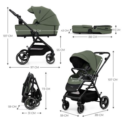 KINDERKRAFT SELECT - Kombinerad 2-i-1-barnvagn YOXI Mystic green