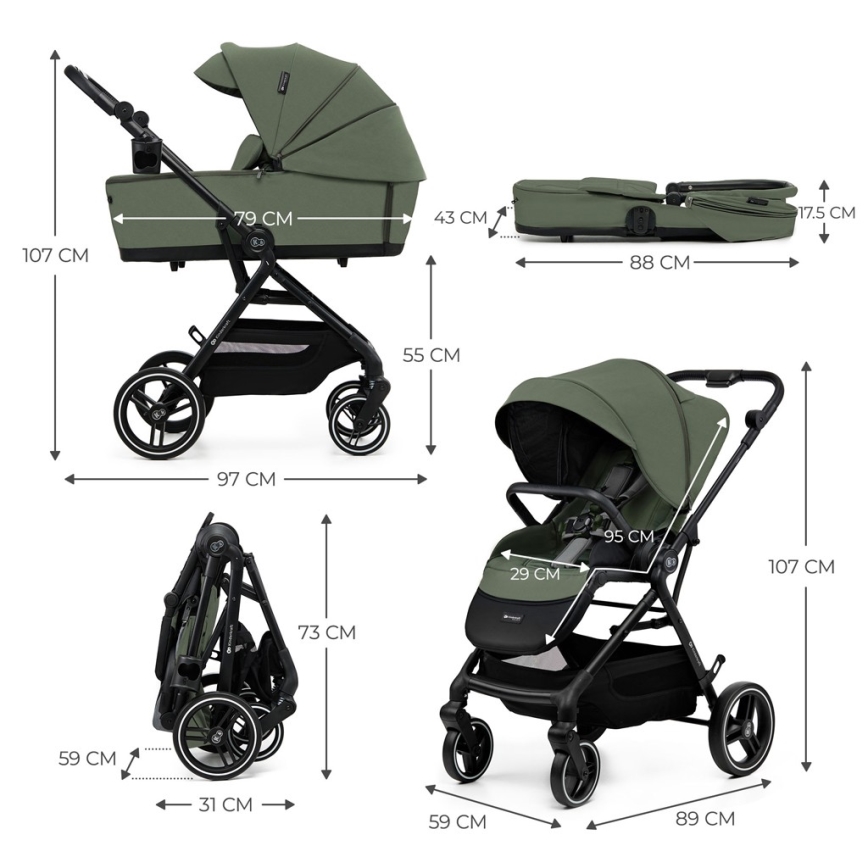 KINDERKRAFT SELECT - Kombinerad 2-i-1-barnvagn YOXI Mystic green