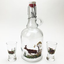 Kit 1x glas flaska och 2x snappsglas genomskinlig med djurmotiv