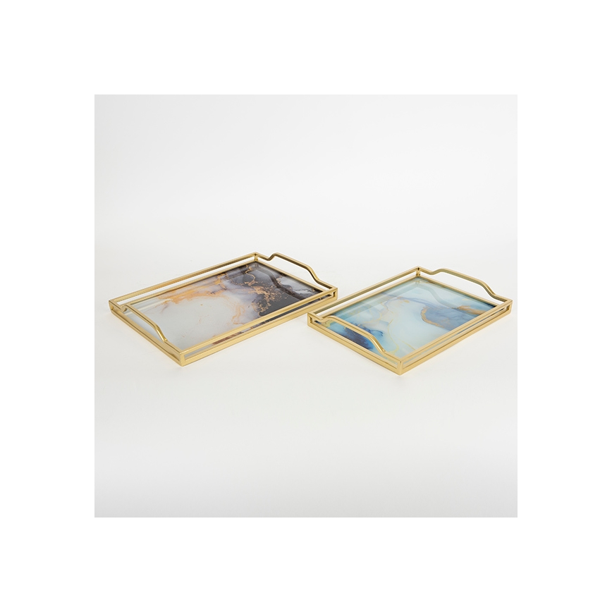 KIT 2x Dekorativt bricka 40x30/35x25 cm guld