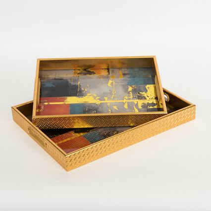 KIT 2x Dekorativt bricka 40x30/35x25 cm guld