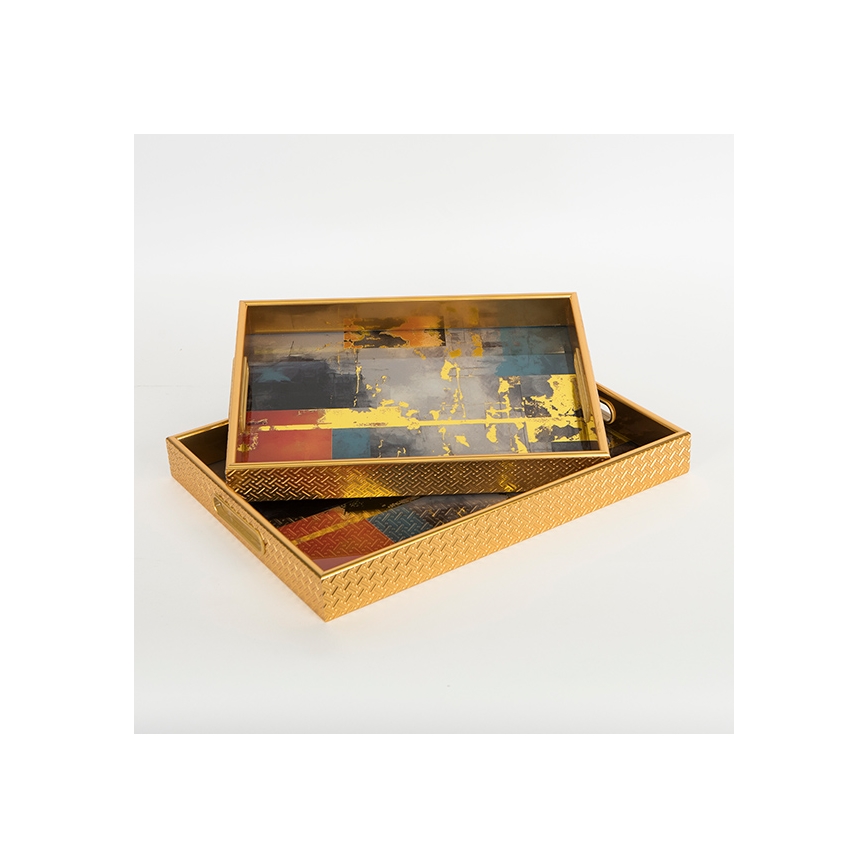 KIT 2x Dekorativt bricka 40x30/35x25 cm guld