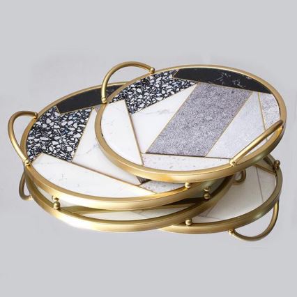 KIT 2x Dekorativt bricka diameter 35/30 cm guld