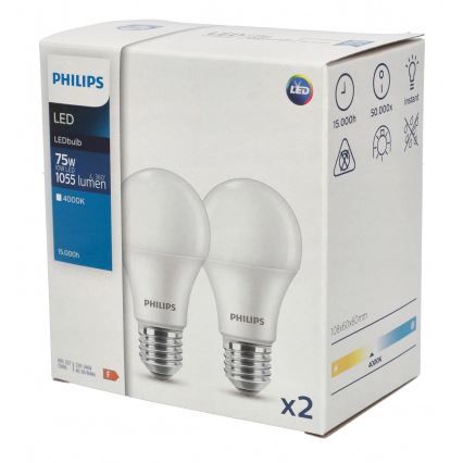 KIT 2x LED glödlampa Philips A60 E27/10W/230V 4000K