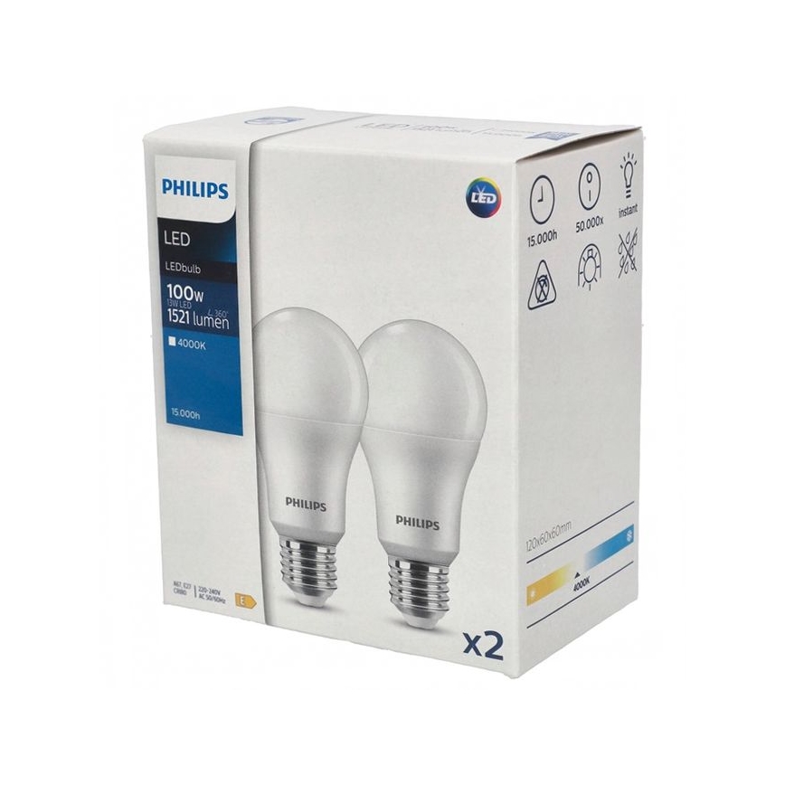 KIT 2x LED glödlampa Philips A67 E27/13W/230V 4000K