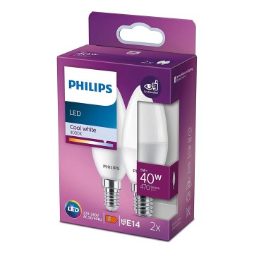 KIT 2x LED glödlampa Philips B35 E14/5W/230V 4000K