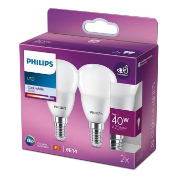 KIT 2x LED glödlampa Philips P45 E14/5W/230V 4000K