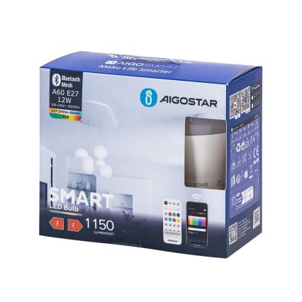 KIT 2x LED RGBW dimbar lampa MESH Smart A60 E27/12W/230V 2700-6500K + fjärrkontroll - Aigostar