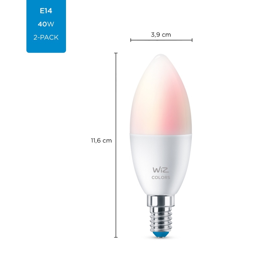 KIT 2x LED RGBW dimbar lampa C37 E14/4,9W/230V 2200-6500K Wi-Fi - WiZ