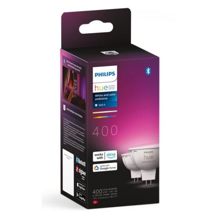 KIT 2x LED RGBW dimbar lampa Philips Hue White And Color Ambiance GU5,3/MR16/6,3W/12V 2000-6500K