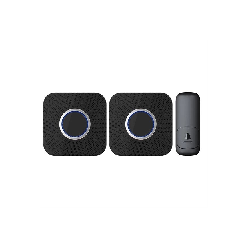 KIT 2x Plugin trådlös dörrklocka kinetisk 230V svart