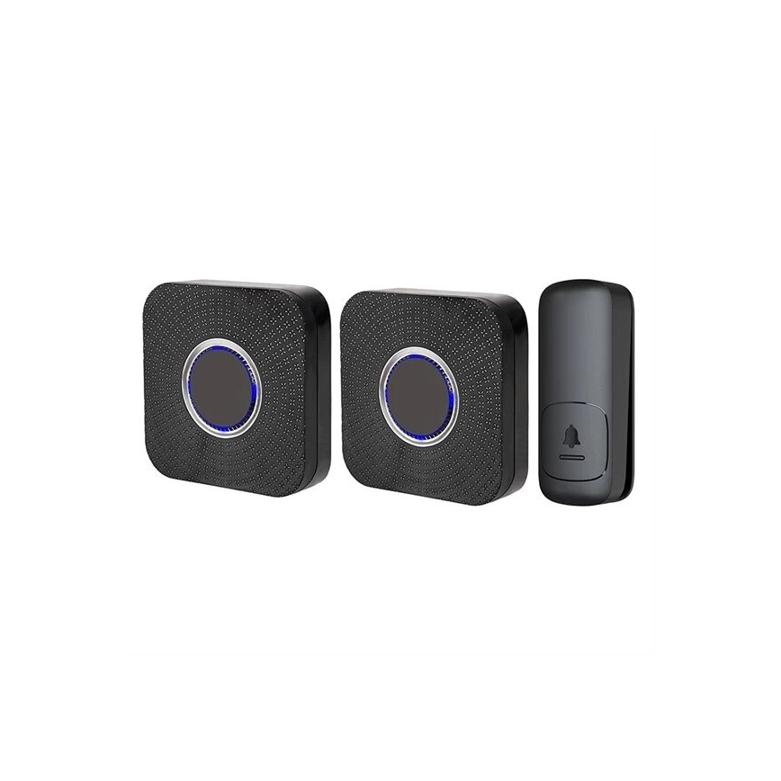 KIT 2x Plugin trådlös dörrklocka kinetisk 230V svart