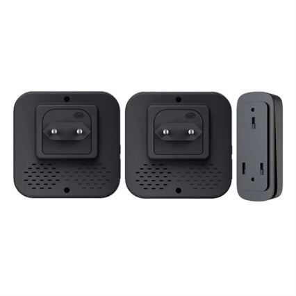 KIT 2x Plugin trådlös dörrklocka kinetisk 230V svart