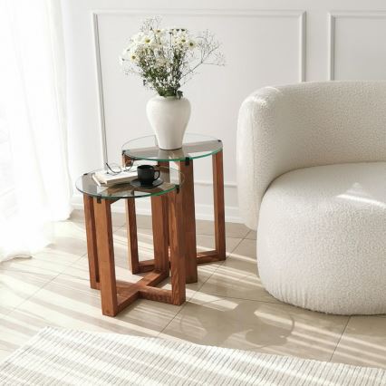 KIT 2x Sidobord AMALFI diameter 40 cm brun/genomskinlig