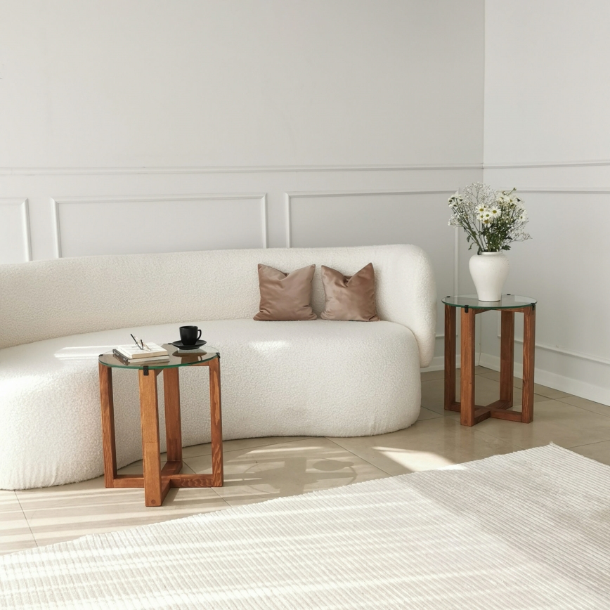 KIT 2x Sidobord AMALFI diameter 40 cm brun/genomskinlig