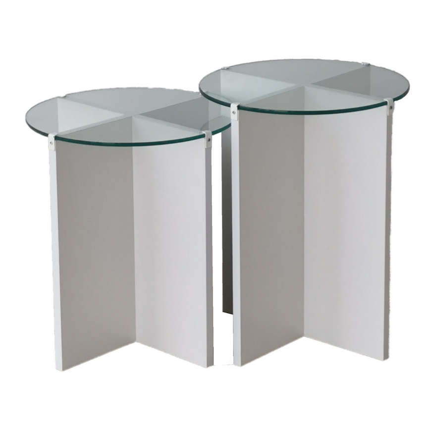 KIT 2x Sidobord LILY diameter 40 cm vit/genomskinlig