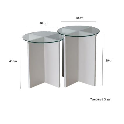 KIT 2x Sidobord LILY diameter 40 cm vit/genomskinlig