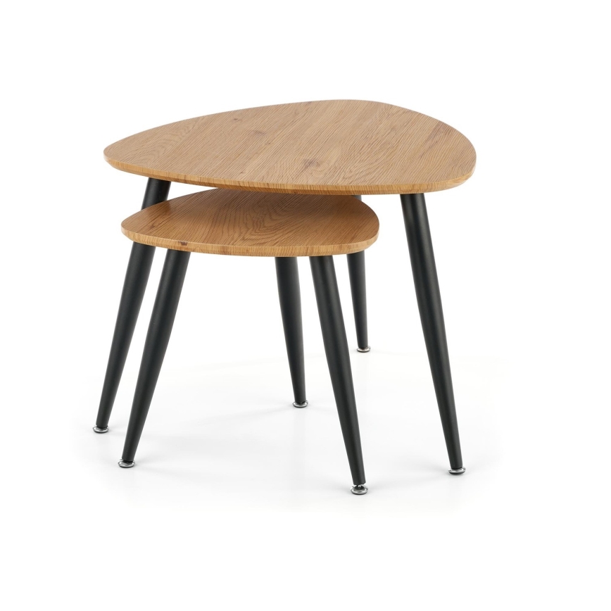 KIT 2x Sidobord NICEA diameter 40/60 cm gyllene ek/svart