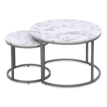 KIT 2x Soffbord PAOLA diameter 38/60 cm grå/marmordekor