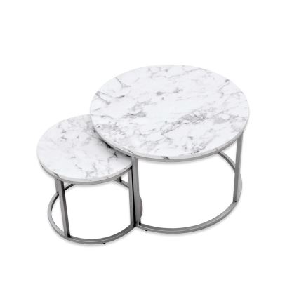 KIT 2x Soffbord PAOLA diameter 38/60 cm grå/marmordekor