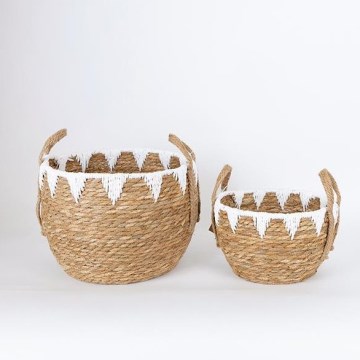 KIT 2x Stråkorg beige/vit 32x16,5x18/24x23,5x26 cm