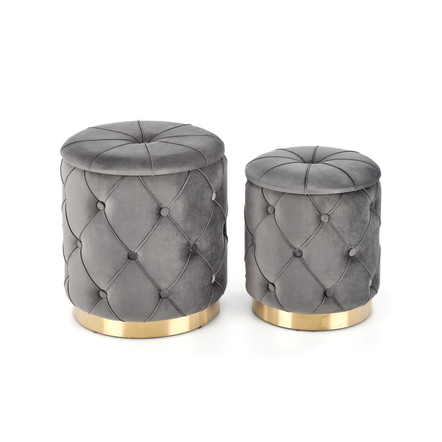 KIT 2x Taburett POLLY diameter 40/44 cm grå/guld