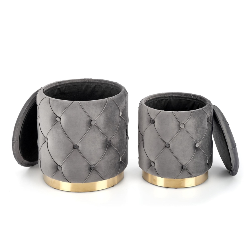 KIT 2x Taburett POLLY diameter 40/44 cm grå/guld