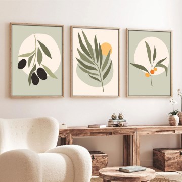 KIT 3x Bild i fotoram 50x70 cm löv