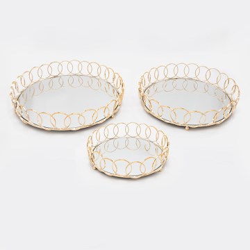 KIT 3x Dekorativt bricka diameter 27/33/37 cm guld