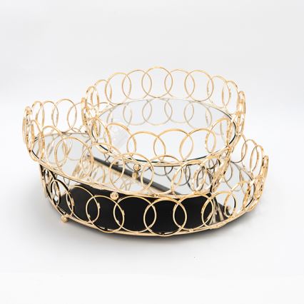 KIT 3x Dekorativt bricka diameter 27/33/37 cm guld