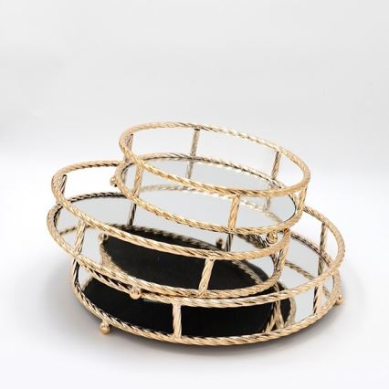 KIT 3x Dekorativt bricka diameter 27/33/37 cm guld