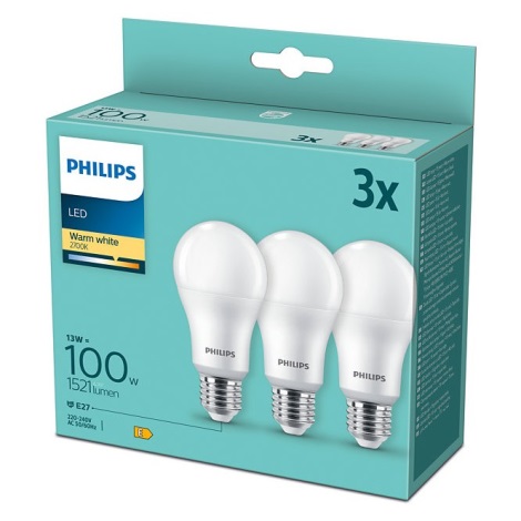 KIT 3x LED glödlampa Philips A60 E27/13W/230V 2700K