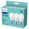 KIT 3x LED glödlampa Philips A60 E27/8W/230V 6500K