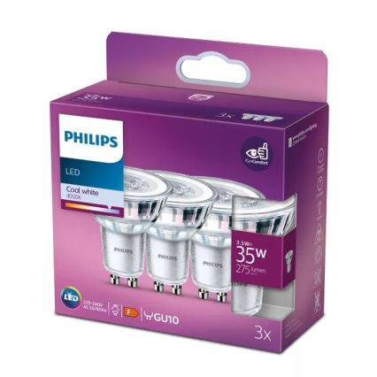 KIT 3x LED glödlampa Philips PAR16 GU10/3,5W/230V 4000K