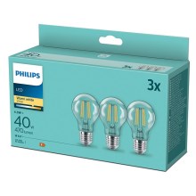 KIT 3x LED Glödlampa VINTAGE Philips E27/4,3W/230V 2700K