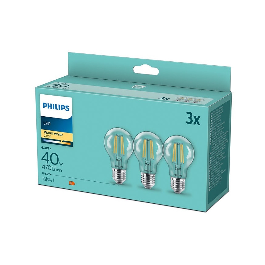 KIT 3x LED Glödlampa VINTAGE Philips E27/4,3W/230V 2700K