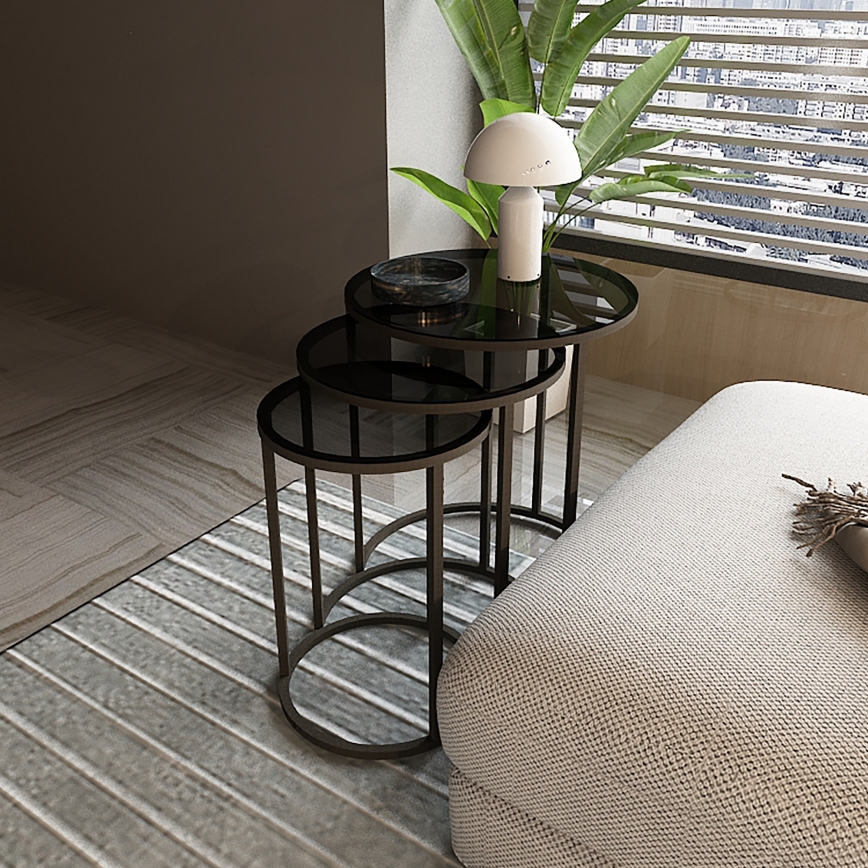 KIT 3x Sidobord ALYA diameter 34/42/50 cm svart