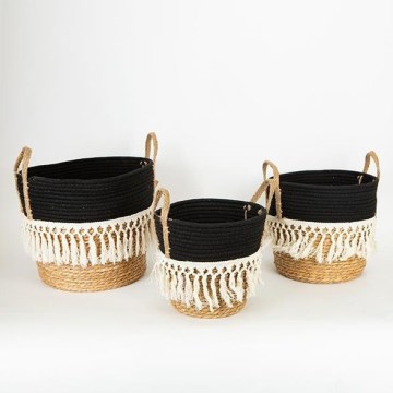 KIT 3x Stråkorg beige/svart/vit 25x17x23/28x22x25/35x28x30 cm