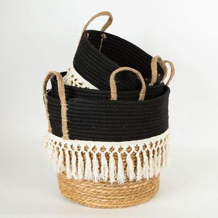 KIT 3x Stråkorg beige/svart/vit 25x17x23/28x22x25/35x28x30 cm