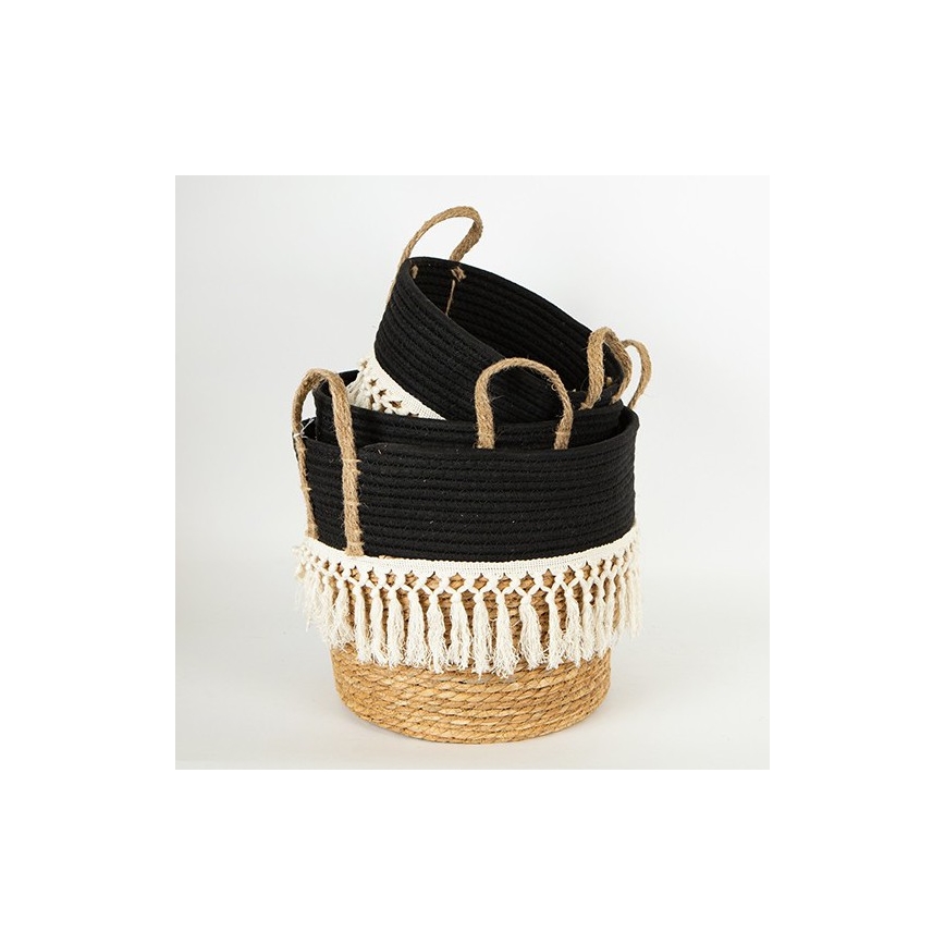 KIT 3x Stråkorg beige/svart/vit 25x17x23/28x22x25/35x28x30 cm