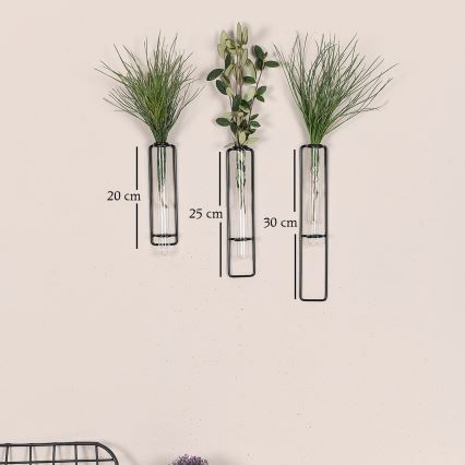 KIT 3x Väggdekoration för blommor 20/25/30 cm svart