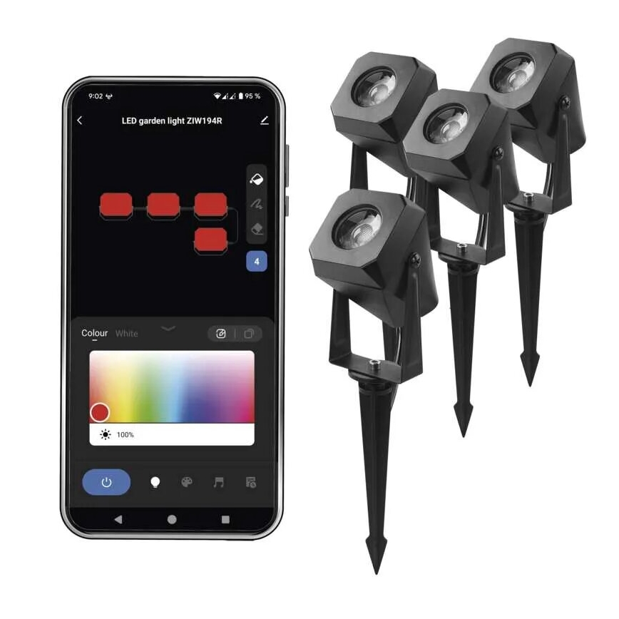 KIT 4x LED RGBIC Ljusreglerad utomhus lampa LED/7W/230V 3000-6500K IP65 Wi-Fi Tuya