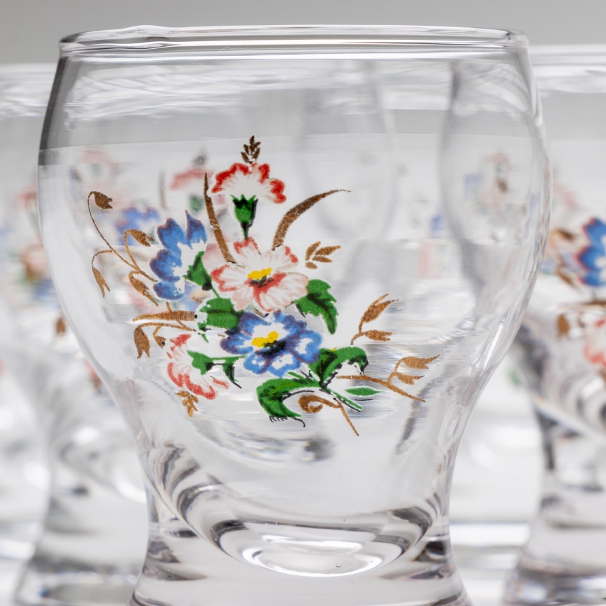 Kit 6x likörglas genomskinlig - blomma pattern nr. 3