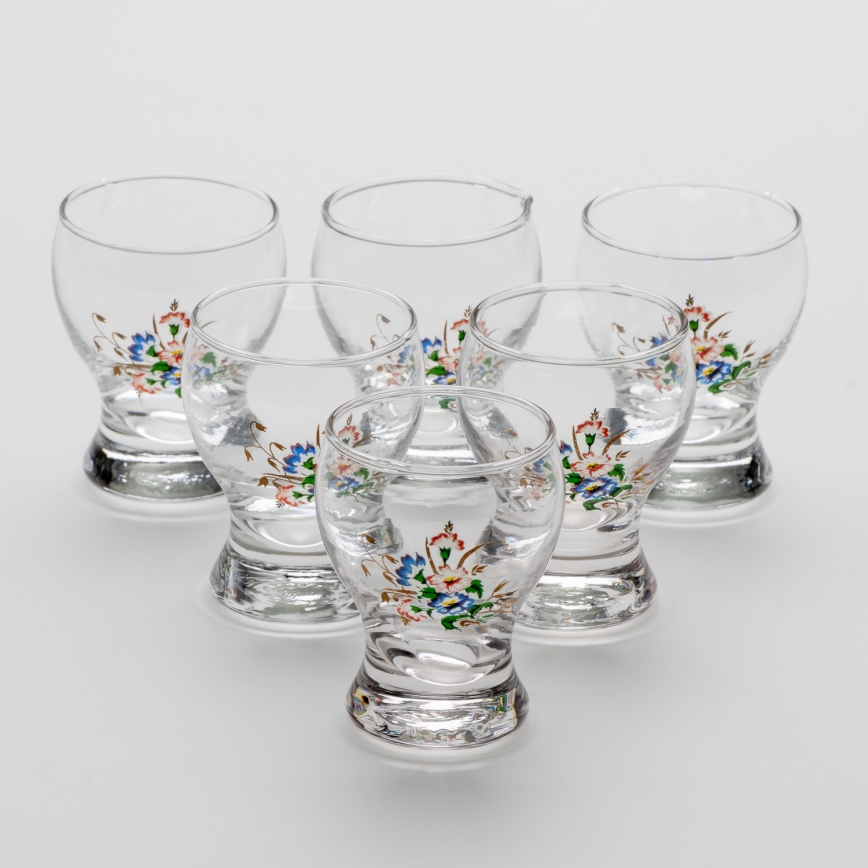 Kit 6x likörglas genomskinlig - blomma pattern nr. 3