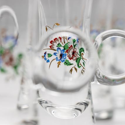 Kit 6x likörglas med handtag genomskinlig med bukettmotiv nr. 2