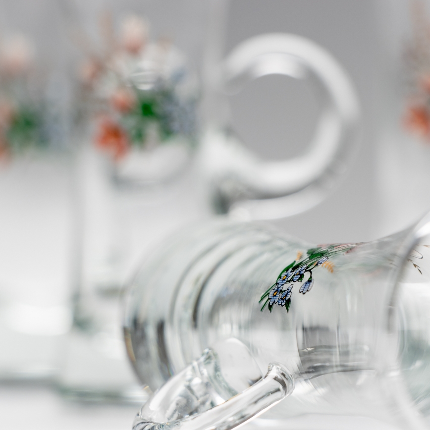 Kit 6x likörglas med handtag genomskinlig med bukettmotiv nr. 3